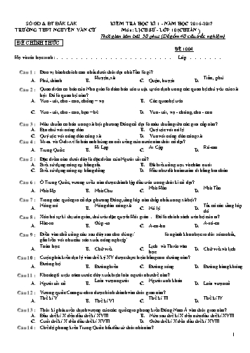 Đề kiểm tra học kì 1 môn Lịch sử 10 (Chuẩn) - Đề 1004 - Năm học 2016-2017 - Trường THPT Nguyễn Văn Cừ (Có đáp án)