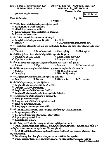 Đề kiểm tra học kì I môn Địa lí 10 - Mã đề 132 - Năm học 2016-2017 - Trường THPT Lê Duẩn (Kèm đáp án)