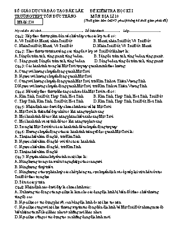 Đề kiểm tra học kì I môn Địa lí 10 - Mã đề 230 - Năm học 2016-2017 - Trường THPT Tôn Đức Thắng