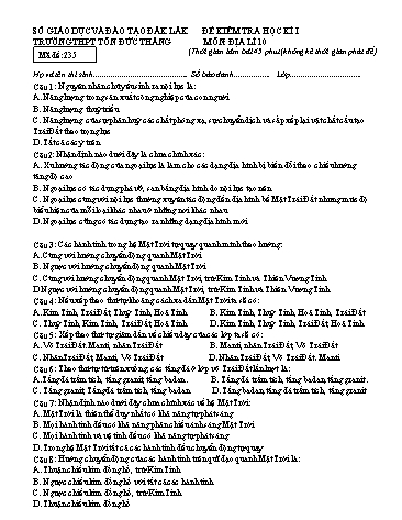 Đề kiểm tra học kì I môn Địa lí 10 - Mã đề 235 - Năm học 2016-2017 - Trường THPT Tôn Đức Thắng
