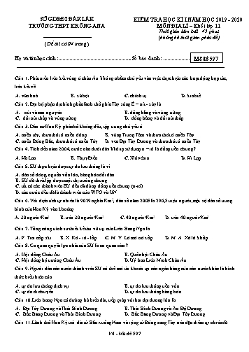 Đề kiểm tra học kì I môn Địa lí 11 - Mã đề 597 - Năm học 2019-2020 - Trường THPT Krông Ana (Kèm đáp án)