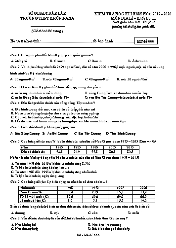 Đề kiểm tra học kì I môn Địa lí 11 - Mã đề 666 - Năm học 2019-2020 - Trường THPT Krông Ana (Kèm đáp án)