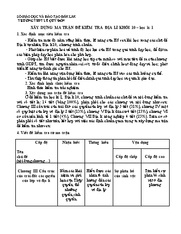 Đề kiểm tra học kì I môn Địa lý 10 - Năm học 2016-2017 - Trường THPT Lê Quý Đôn