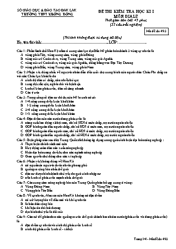 Đề kiểm tra học kì I môn Địa lý 11 - Mã đề 493 - Trường THPT Krông Bông (Kèm đáp án)