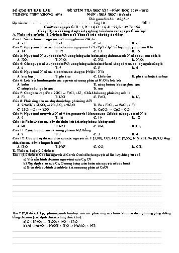 Đề kiểm tra học kì I môn Hóa học 10 (Chuẩn) - Đề 1+2 - Năm học 2019-2020 - Trường THPT Krông Ana
