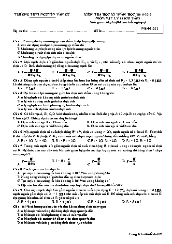 Đề kiểm tra học kì I môn Vật lí 11 (Cơ bản) - Mã đề 002 - Năm học 2016-2017 - Trường THPT Nguyễn Văn Cừ (Kèm đáp án)