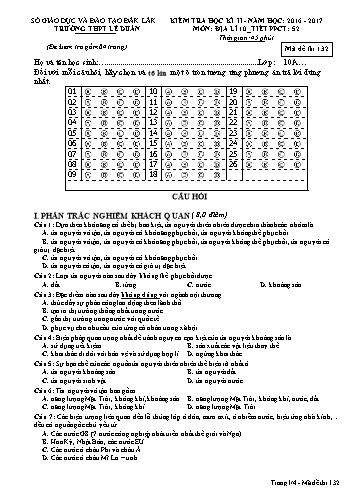 Đề kiểm tra học kì II môn Địa lí 10 - Mã đề 132 - Năm học 2016-2017 - Trường THPT Lê Duẩn (Kèm đáp án)