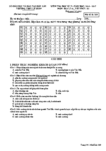 Đề kiểm tra học kì II môn Địa lí 10 - Mã đề 209 - Năm học 2016-2017 - Trường THPT Lê Duẩn (Kèm đáp án)