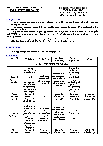Đề kiểm tra học kì II môn Địa lí 10 - Năm học 2016-2017 - Trường THPT Chu Văn An (Có đáp án)