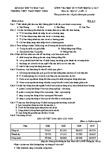 Đề kiểm tra học kì II môn Địa lí 12 - Mã đề 312 - Năm học 2016-2017 - Trường THPT Trần Nhân Tông (Có đáp án)