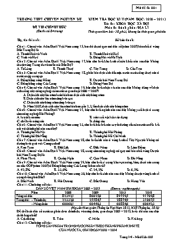 Đề kiểm tra học kì II môn Địa lí - Mã đề 001 - Năm học 2020-2021 - Trường THPT chuyên Nguyễn Du