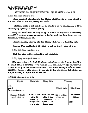 Đề kiểm tra học kì II môn Địa lý 10 - Năm học 2016-2017 - Trường THPT Lê Quý Đôn