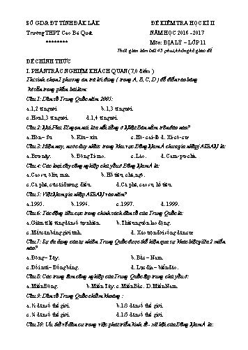 Đề kiểm tra học kì II môn Địa lý 11 - Năm học 2016-2017 - Trường THPT Cao Bá Quát (Có đáp án)