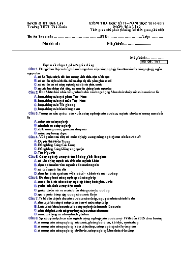 Đề kiểm tra học kì II môn Địa lý 12 - Mã đề 151 - Năm học 2016-2017 - Trường THPT Phú Xuân