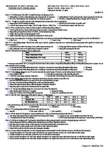 Đề kiểm tra học kì II môn Địa lý 12 - Mã đề 210 - Năm học 2016-2017 - Trường THPT Krông Bông (Kèm đáp án)