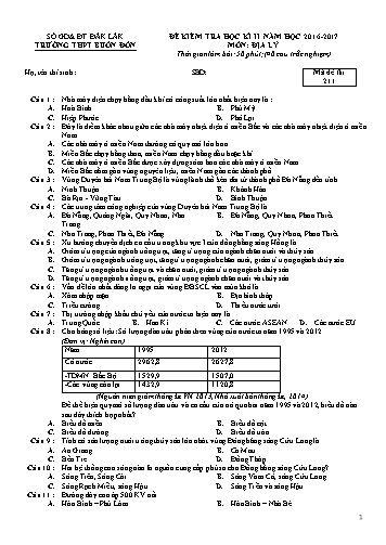 Đề kiểm tra học kì II môn Địa lý 12 - Mã đề 211+212 - Năm học 2016-2017 - Trường THPT Buôn Đôn (Có đáp án)