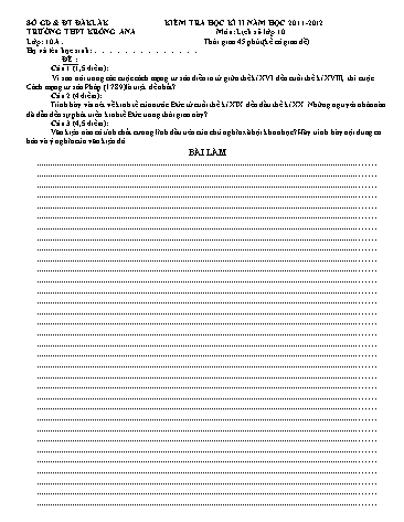 Đề kiểm tra học kì II môn Lịch sử 10 - Năm học 2011-2012 - Trường THCS Krông Ana (Có đáp án)