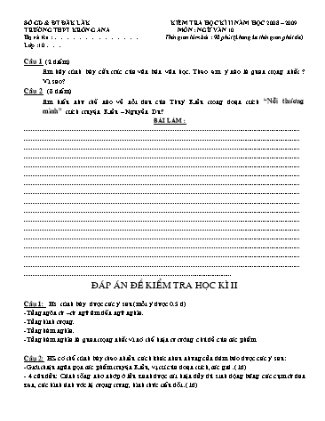 Đề kiểm tra học kì II môn Ngữ văn 10 - Trường THPT Krông Ana (Có đáp án)