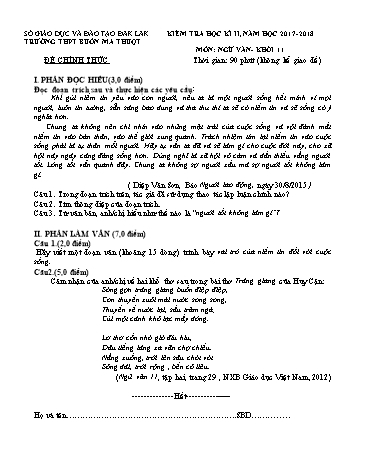 Đề kiểm tra học kì II môn Ngữ văn 11 - Năm học 2017-2018 - Trường THPT Buôn Ma Thuột (Kèm đáp án)
