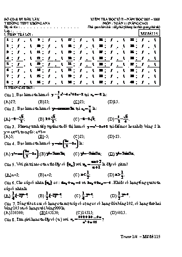 Đề kiểm tra học kì II môn Toán 11 (Nâng cao) - Mã đề 115 - Trường THPT Krông Ana