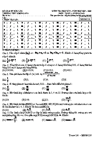 Đề kiểm tra học kì II môn Toán 11 (Nâng cao) - Mã đề 116 - Trường THPT Krông Ana
