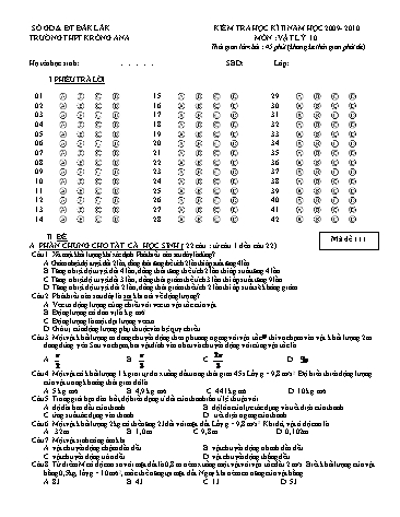 Đề kiểm tra học kì II môn Vật lý 11 - Mã đề 111 - Trường THPT Krông Ana