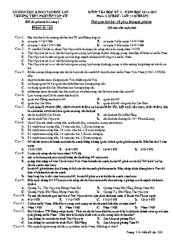 Đề kiểm tra học kỳ 2 môn Lịch sử 12 (Chuẩn) - Đề 101 - Năm học 2016-2017 - Trường THPT Nguyễn Văn Cừ (Kèm đáp án)