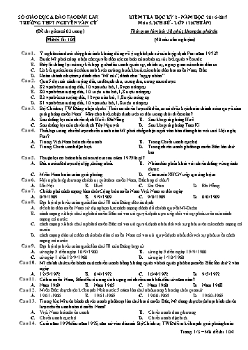 Đề kiểm tra học kỳ 2 môn Lịch sử 12 (Chuẩn) - Đề 104 - Năm học 2016-2017 - Trường THPT Nguyễn Văn Cừ (Kèm đáp án)