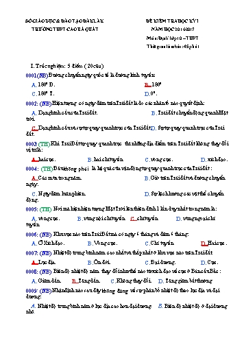 Đề kiểm tra học kỳ I môn Địa lý 10 - Năm học 2016-2017 - Trường THPT Cao Bá Quát (Có đáp án)