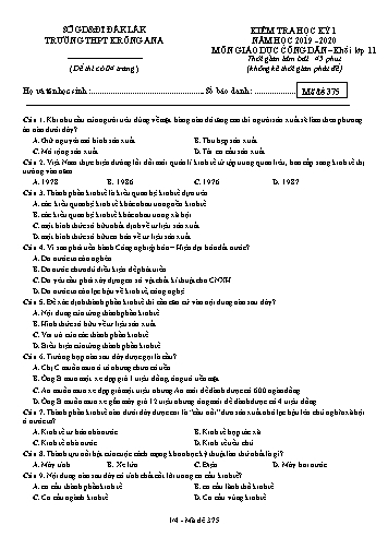 Đề kiểm tra học kỳ I môn Giáo dục công dân 11 - Mã đề 375 - Năm học 2019-2020 - Trường THPT Krông Ana (Kèm đáp án)