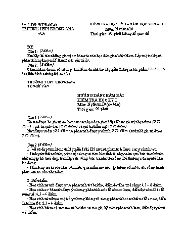 Đề kiểm tra học kỳ I môn Ngữ văn 10 - Trường THPT Krông Ana (Có đáp án) Đề kiểm tra học kỳ I môn Ngữ văn 10 - Trường THPT Krông Ana (Có đáp án)