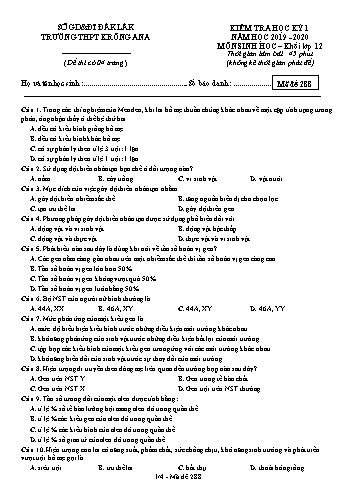 Đề kiểm tra học kỳ I môn Sinh học 12 - Mã đề 288 - Năm học 2019-2020 - Trường THPT Krông Ana (Kèm đáp án)