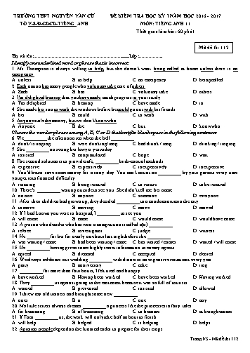 Đề kiểm tra học kỳ I môn Tiếng Anh 11 - Mã đề 112 - Năm học 2016-2017 - Trường THPT Nguyễn Văn Cừ (Kèm đáp án)
