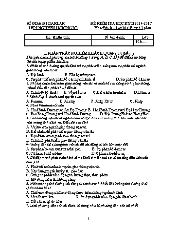 Đề kiểm tra học kỳ II môn Địa lí 10 (Cơ bản) - Năm học 2016-2017 - Trường THPT Nguyễn Trường Tộ (Có đáp án)