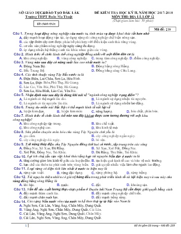 Đề kiểm tra học kỳ II môn Địa lí 12 - Mã đề 239 - Năm học 2017-2018 - Trường THPT Buôn Ma Thuột (Kèm đáp án)