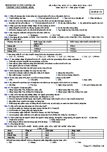 Đề kiểm tra học kỳ II môn Địa lý 10 - Mã đề 136 - Năm học 2016-2017 - Trường THPT Krông Bông (Kèm đáp án)