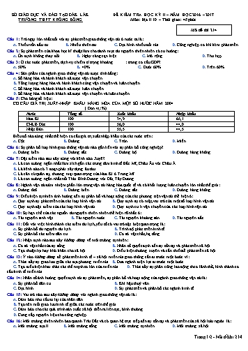 Đề kiểm tra học kỳ II môn Địa lý 10 - Mã đề 214 - Năm học 2016-2017 - Trường THPT Krông Bông (Kèm đáp án)