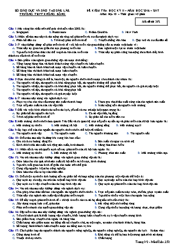 Đề kiểm tra học kỳ II môn Địa lý 10 - Mã đề 352 - Năm học 2016-2017 - Trường THPT Krông Bông (Kèm đáp án)