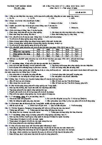 Đề kiểm tra học kỳ II môn Địa lý 11 - Mã đề 209 - Năm học 2016-2017 - Trường THPT Krông Bông (Kèm đáp án)