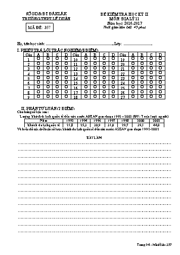 Đề kiểm tra học kỳ II môn Địa lý 11 - Mã đề 357 - Năm học 2016-2017 - Trường THPT Lê Duẩn (Kèm đáp án)