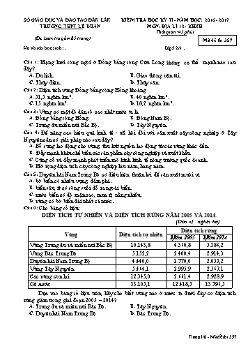 Đề kiểm tra học kỳ II môn Địa lý 12 - Mã đề 357 - Năm học 2016-2017 - Trường THPT Lê Duẩn (Kèm đáp án)
