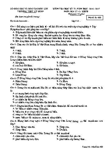 Đề kiểm tra học kỳ II môn Địa lý 12 - Mã đề 485 - Năm học 2016-2017 - Trường THPT Lê Duẩn (Kèm đáp án)