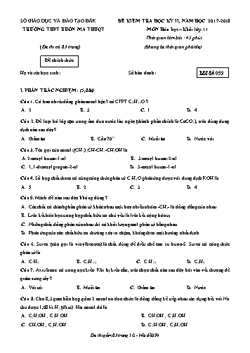 Đề kiểm tra học kỳ II môn Hóa học 11 - Mã đề 059 - Trường THPT Buôn Ma Thuột (Kèm đáp án)