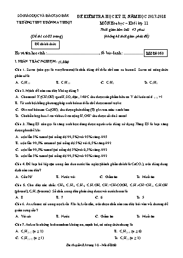 Đề kiểm tra học kỳ II môn Hóa học 11 - Mã đề 060 - Trường THPT Buôn Ma Thuột (Kèm đáp án)