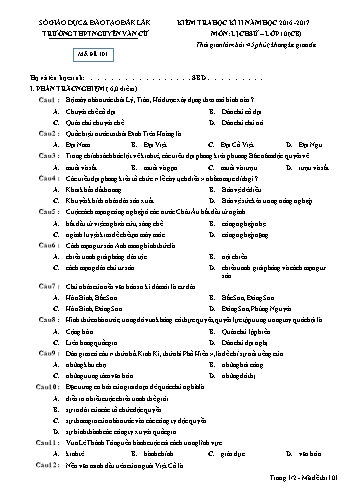 Đề kiểm tra học kỳ II môn Lịch sử 10 (CB) - Đề 101 - Năm học 2016-2017 - Trường THPT Nguyễn Văn Cừ (Kèm đáp án)