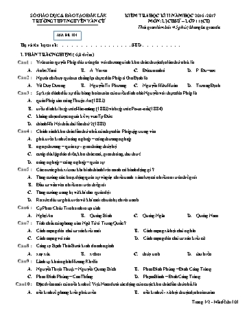 Đề kiểm tra học kỳ II môn Lịch sử 11 (CB) - Đề 101 - Năm học 2016-2017 - Trường THPT Nguyễn Văn Cừ (Kèm đáp án)