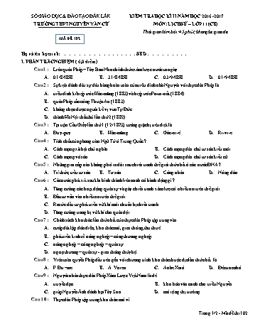 Đề kiểm tra học kỳ II môn Lịch sử 11 (CB) - Đề 102 - Năm học 2016-2017 - Trường THPT Nguyễn Văn Cừ (Kèm đáp án)