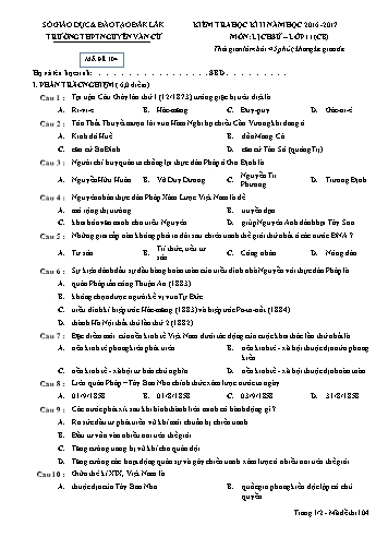 Đề kiểm tra học kỳ II môn Lịch sử 11 (CB) - Đề 104 - Năm học 2016-2017 - Trường THPT Nguyễn Văn Cừ (Kèm đáp án)