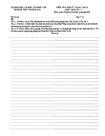 Đề kiểm tra học kỳ II môn Lịch sử 11 - Trường THPT Krông Ana (Có đáp án)