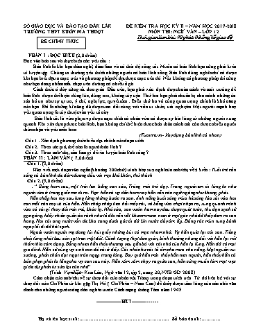 Đề kiểm tra học kỳ II môn Ngữ văn 12 - Năm học 2017-2018 - Trường THPT Buôn Ma Thuột (Có đáp án)